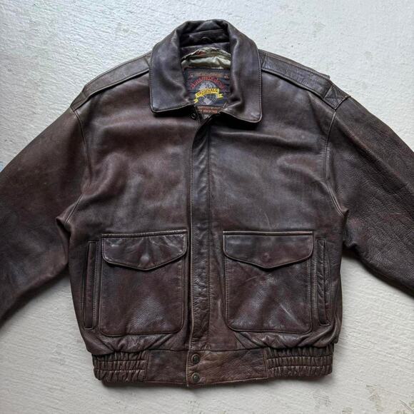 Vintage 80s Adventure Bound Aviator Leather Men's L Bomber Jacket Rare - Picture 3 of 7